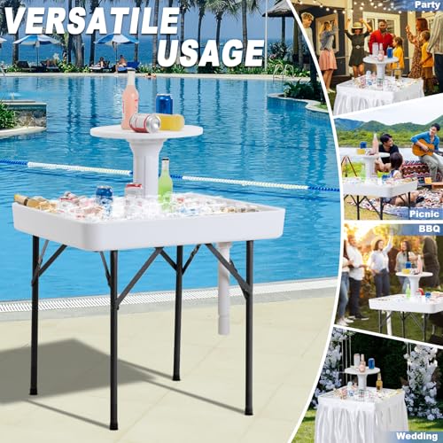 Haddockway Two-Tier Ice Cooler Table, Square Ice Tables for Parties with Drain, Removable Matching Skirt & Rounded Tray, F...