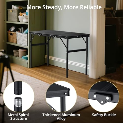 Anbte 3ft Tri-fold Camping Table Max 29.5", 3 Adjustable Heights Aluminum Folding Camping Table with Storage Bag, Lightwei...