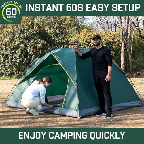 Happy Travel 1/2/3/4 Person Camping Tent, Instant Easy Pop Up Tents for Camping,Automatic Waterproof Family Camping Tent, ...