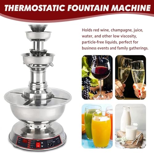 3-Tier Party Drink Fountain – 3.5L Electric Cocktail Fountain Wine Juice Dispenser with Warming Function, Stainless Steel ...