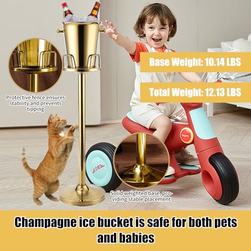 Gold Ice Bucket with Stand, large Champagne Ice Bucket 1.32 gal, Stainless Steel Ice Bucket, 3Ft Tall Ice Bucket for Cockt...