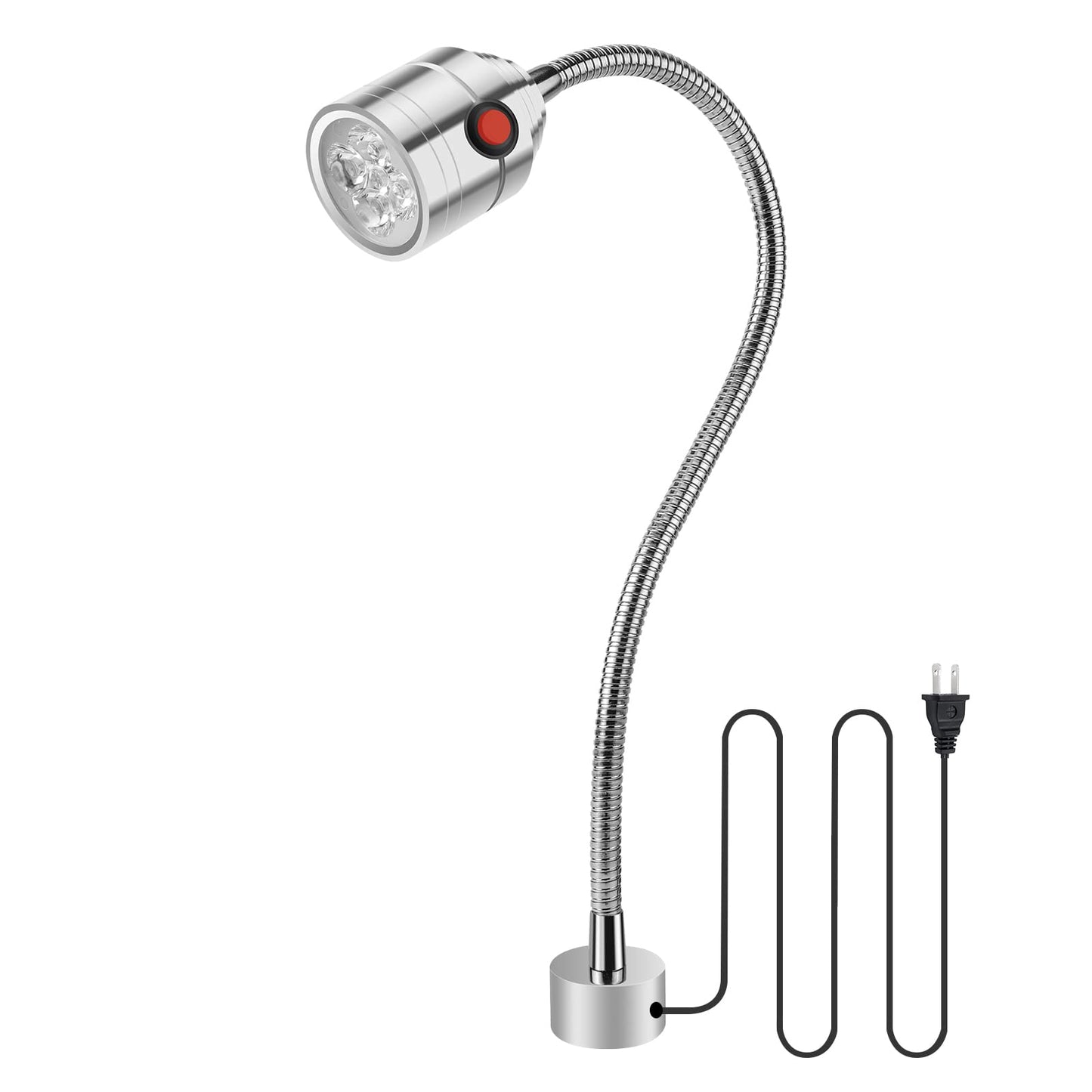 Magnetic Work Light, LED Machine Light with Flexible Gooseneck and Magnetic Base, Shop Tool Lamp for Lathe, Work Bench, Sewing Machine, Grill, Desk, Industrial Lighting Silver