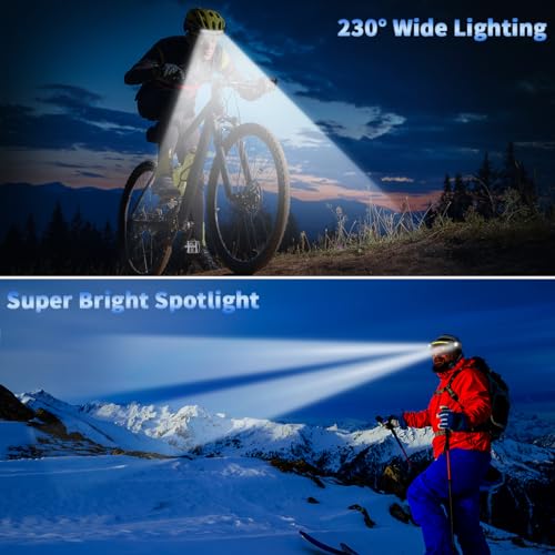 Headlamp Rechargeable 5Pack, 230° Wide Beam Head Lamp with 2 Spotlights, LED Headlamp with Motion Sensor, 5Mode Rechargeab...