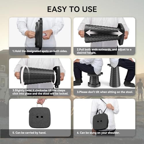 Guioiby 2025 Upgraded Portable Folding Stool, Collapsible Stool, Telescoping Camping Stool with Max Load Capacity 485lbs, ...