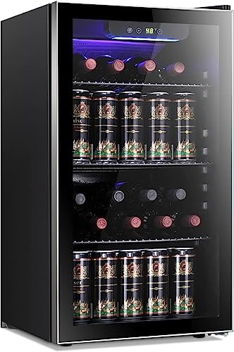 Antarctic Star 26 Bottle 130 Can Wine Cooler/Cabinet Beverage Refrigerator Mini Wine Cellar Beer Soda Clear Glass Door Bar...