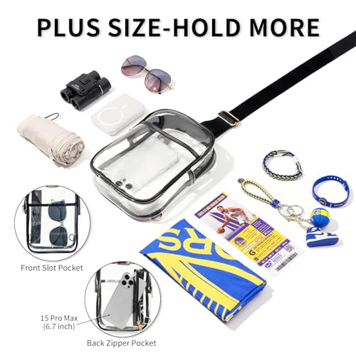 QOECI 3 Pockets Clear Bag for Stadium Events with 2 Long Straps Sling Backpack Fanny Pack Concert Crossbody Purses for Women