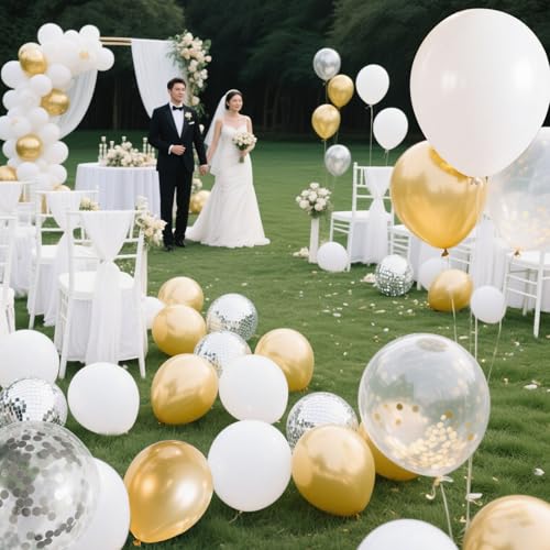 Gender Reveal 60 Pcs Balloons for Birthday Party，12 Inch Gold and Silver Latex Metallic Balloons 12 Inch Gold and Silver C...