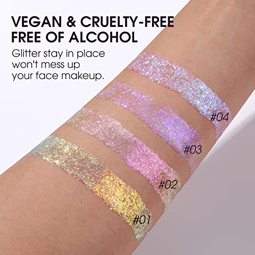 LANGMANNI Holographic Body Glitter Gel for Body, Face, Hair and Lip.Color Changing Glitter Gel Under Light. Vegan & Cruelt...