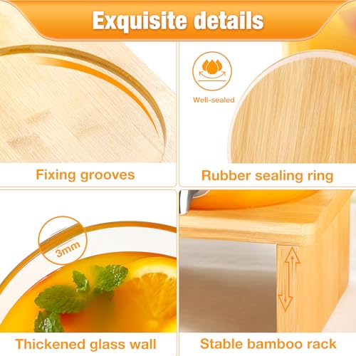 2 PCS 1 Gallon Glass Drink Dispenser for Parties. 2 Glass Beverage Dispenser with Bamboo Stand,18/8 Stainless Steel Spigot...