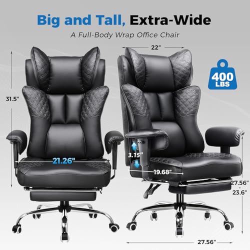 GTRACING Big and Tall Office Chair 400LBS Wide Ergonomic Gaming Chair with Deluxe Embossing Designed Leather with Foot Res...