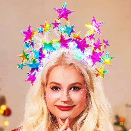 CAKURE Light Up Star Headband Christmas Star Headbands Holiday Star Hair Accessories for Women and Girls