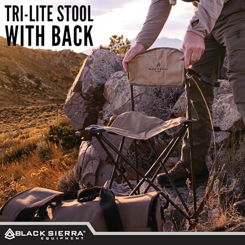 Black Sierra XL Trip-Lite Hunting Stool w/Backrest, Lightweight Portable Fishing Chair w/Cupholder and Carry Strap, Suppor...