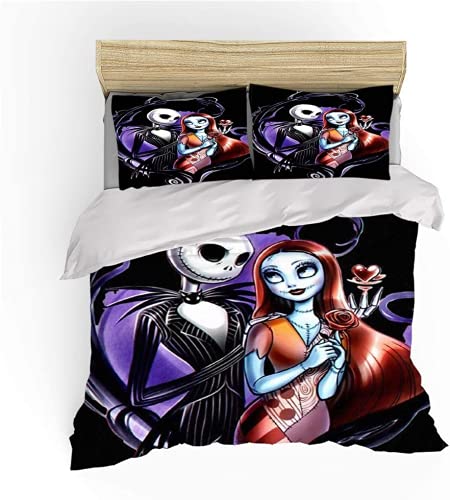 Ankeyoo Nightmare Christmas Bedding Set Decor Gifts Present Jack Skellington Sally Bed Comforter Cover 1PC Duvet Cover with 2PCS Pillowcases (King (U.S. Standard))