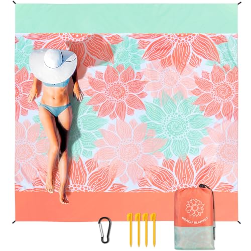 HIHOHO Beach Blanket Waterproof Sandproof Extra Large Beach Mat 79" X 83"/120"x108"for 1-8 Adults Quick Drying Durable Out...