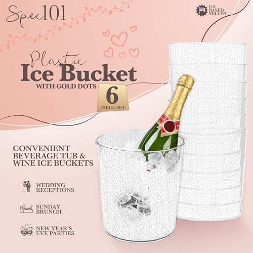 Spec101 Ice Bucket for Champagne - 6 Pack Plastic Ice Buckets for Parties - 2.83L Silver Transparent Bridal Beverage Tub C...