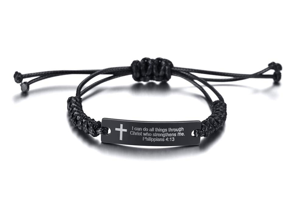 Religious Bible Verse Quotes Bracelet Faith Christian Adjustable Cord Stainless Steel Encourage Inspirational ID Bracelets for M