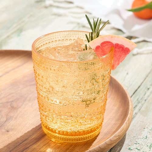 Certified International Santa Fe Orange Set of 6 Premium Acrylic DOF Glasses 16 oz – Unbreakable Drinkware with Textured B...