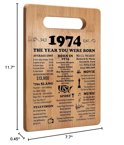 50th Birthday Gifts for Women Men, 1975 Birthday Gifts for Her Him, 50 Years Old Gifts, 50th Birthday Gift Ideas, 50th Birthday Decorations for Women Men, Back in 1975 Cutting Board Gifts