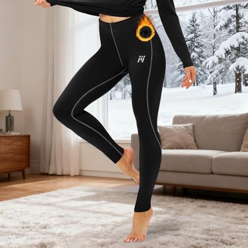 Thermal Leggings for Women, Fleece Lined Thermal Underwear Bottoms Long Johns, Warm Insulated Pants Cold Weather/Skiing