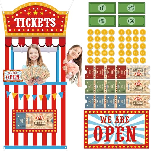 71Pcs Circus Ticket Booth Doorway Playhouse with Pretend Money Carnival Circus Theme Pretend Play Set Educational Play Sto...