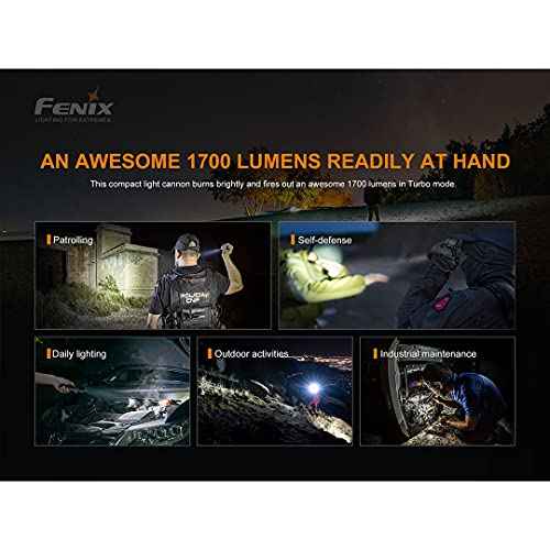 Fenix PD35 v3.0 Rechargeable Tactical Flashlight, 1700 Lumens EDC with Battery and Organizer (Black)