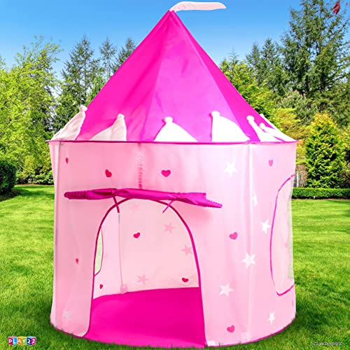 Play22 Play Tent Princess Castle Pink - Features Glow in The Dark Stars - Portable - Kids Pop Up Tent Foldable Into A Carr...