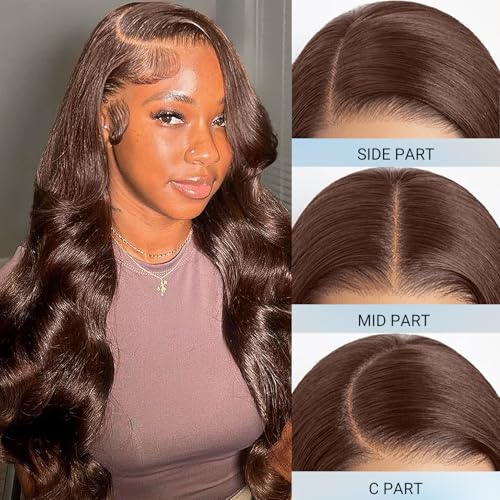 LuAiJa Brown Body Wave Glueless Wig Human Hair 9x6 Wear and Go Glueless Human Hair Wig Chocolate Brown Pre Plucked Pre Cut Wig Human Hair 30 Inch Dark Brown Body Wave Wig For Black Women 221% Density