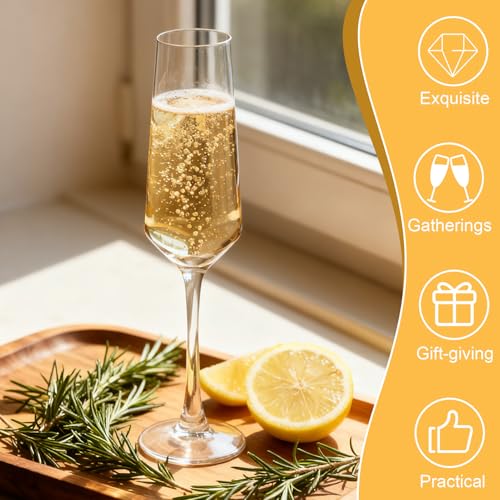Dylvan 6PCS Elegant 6.9 Ounce Glass Champagne Flutes Set for Birthdays Weddings Christmas, Clear Champagne Glasses Perfect...