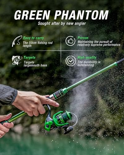 Ghosthorn Fishing Rod and Reel Combo Graphite Telescoping Fishing Pole Portable Travel Kit with Carrier Bag for Freshwater...