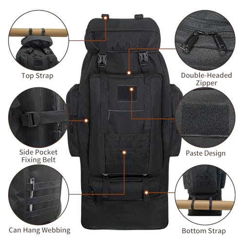 Vaupan 70L/100L Hiking Backpack with USB Charging Port, Expandable Large Military Tactical Backpack, Waterproof MOLLE Ruck...
