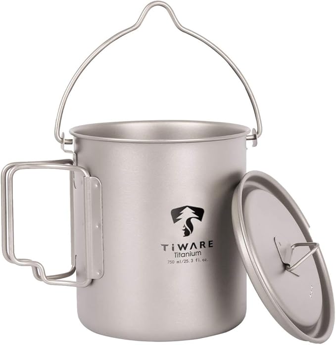Titanium 750ml Multi Function Cup Pot Cookware Compact Cooking Set w. Folding Handles Ultra-Light Weight Durable w. Carryi...