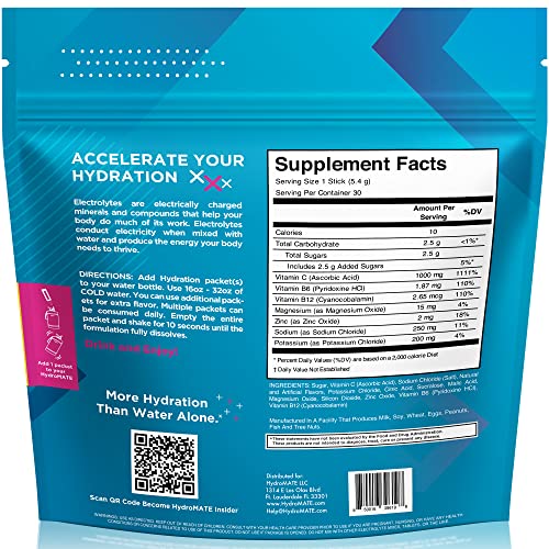 HydroMATE Electrolyte Powder Fruit Punch Hydration Packets Low Sugar 30 Count