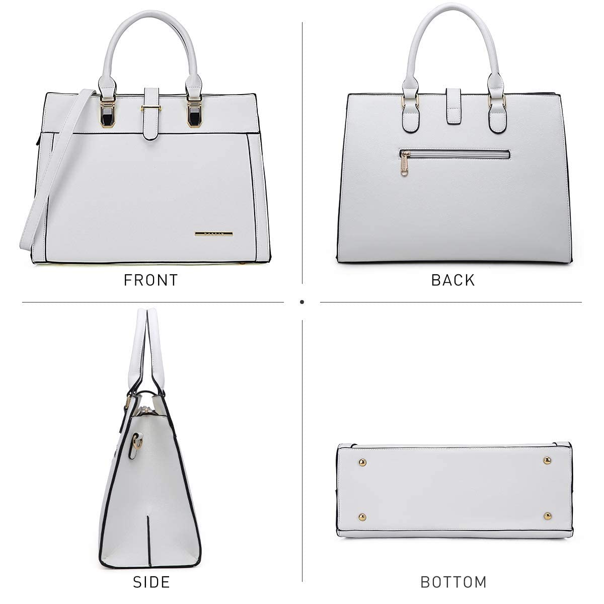 Women's Handbag Flap-over Belt Shoulder Bag Top Handle Tote Satchel Purse Work Bag w/Matching Wristlet (White)