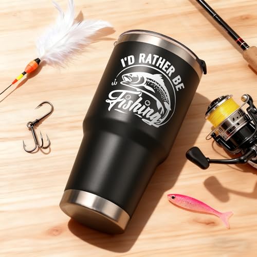 Lifecapido Fishing Gifts for Men, Gifts for Fisherman, I'd Rather Be Fishing 30oz Stainless Steel Insulated Tumbler, Birth...