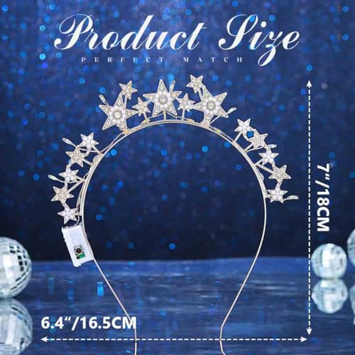 DRESBE Light Up Star Headband New Year LED Rhinestone Headbands Glow NYE Party Hair Accessories for Women (Silver)