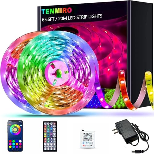 Tenmiro 65.6ft Led Strip Lights, Ultra Long RGB Color Changing LED Light Strips Kit with 44 Keys Ir Remote Led Lights for ...