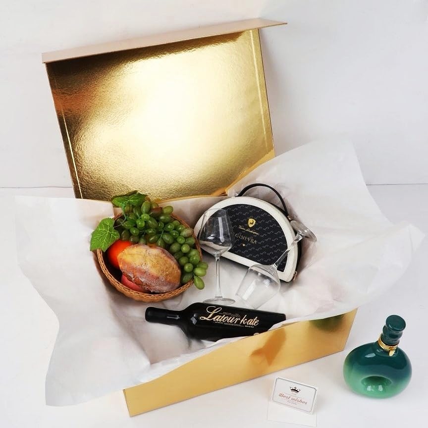 UoeRing 2 Pack Extra Large Gold Gift Box 17x14.5x6 inch Luxury Gift Box for Presents with Magnetic Closure Lid Collapsible,Birthday,Christmas,Contains Card, Ribbon,Tissue Paper,Shredded Paper Filler