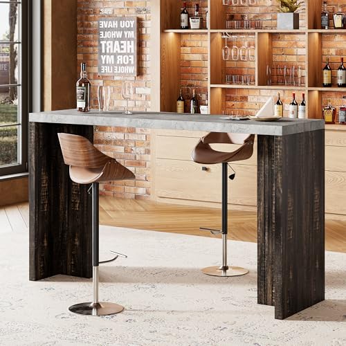 Bar Table for 4-6 People - 55" Long Counter Height Pub with Faux Marble Tabletop, Modern Rectangular Home Bar Coffee Unit ...