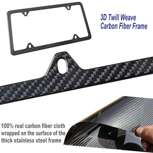 ZXFOOG Carbon Fiber License Plate Frame- 1 Pack100% Handcrafted Real Carbon Fiber Cloth Wrapped Holder, Slim Black Stainle...