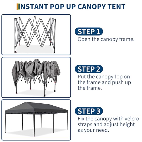 GarveeLife 10x20 Pop Up Canopy Tent, One Push Setup, Easy Setup Instant Outdoor Canopy with Vent and Wheeled Bag, 4 Sandba...