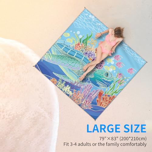 Beach Blanket Waterproof Sandproof Large Beach Mat 79" X 83" for 2-4 Adults Sand Free Mat Quick Drying,Lightweight & Durab...