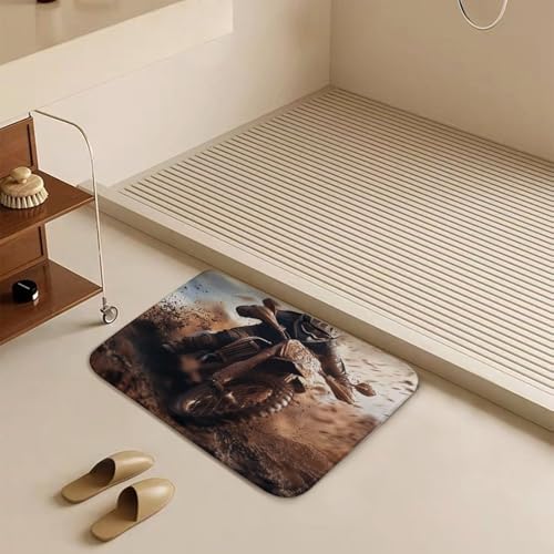 DIPQIMI Dirt Bike Racer Bathroom Rug, Extreme Outdoor Sport Bath Mat with Non Slip Backing, Soft Microfiber Floor Mat for ...