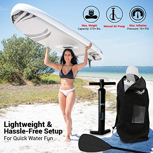 SereneLife Inflatable Stand Up Paddle Board (6 Inches Thick) with Premium SUP Accessories & Carry Bag | Wide Stance & O'Ne...