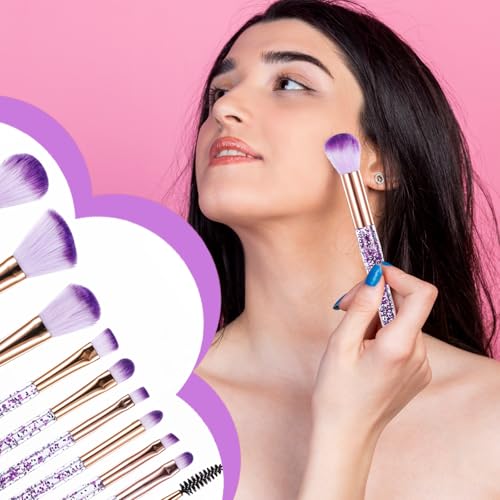 10 PCS Crystal Glitter Makeup Brushes, Cute Makeup Brushes Face Cosmetics Blending Brushes Professional Glitter Brushes fo...