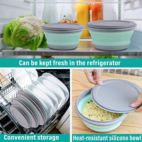 Huntoshon Collapsible Bowls, 3pcs Food Grade Silicone Camping Bowl Salad Bowl with lids, Portable Expandable Lunch Box Foo...