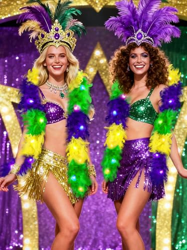 BOARDFEB 6 Ft Light Up Feather Boa for Party Mardi Gras Halloween Costume Christmas Tree and Home Decoration