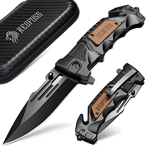 NedFoss Pocket Folding Knife DA75, 3 in 1 Pocket Knife for Men, Survival Knife with Liner-Lock Belt Clip, Seat Belt Cutte...