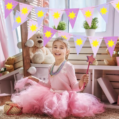 Purple Sun Flag Happy Birthday Banner - Purple Sun Bunting Birthday Banner Party Decoration Flag String Bunting Garland fo...