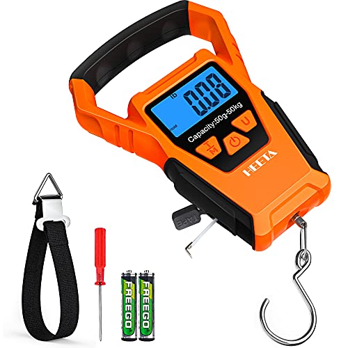 HEETA Waterproof Fish Scale Digital with Backlit LCD Display, 110lb/50kg Portable Hanging Scale Fishing Scale for Home and...