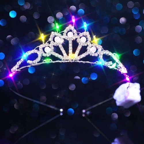 JEWEKY Light up Rhinestone Tiara Silver Princess Crown Birthday Party Headband for Women